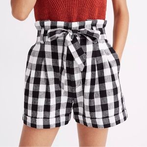 Madewell Linen-Cotton Paperbag Shorts in Gingham Check